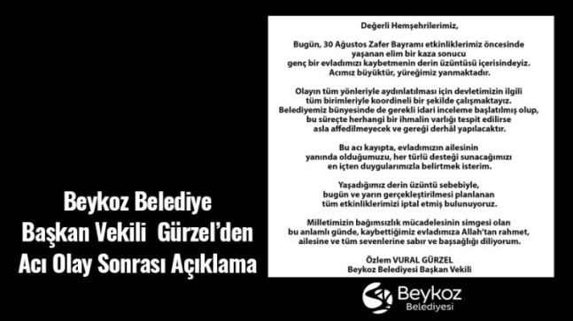Beykoz Belediyesi’nden Acı Olay Sonrası Açıklama