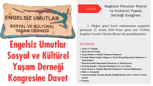 Engelsiz Umutlar Sosyal ve Kültürel Yaşam Derneği Kongresine Davet